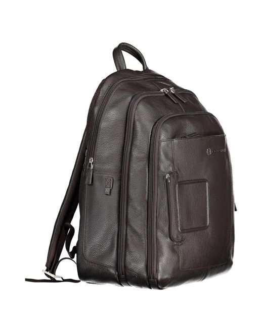 Piquadro Gray Elegant Leather Backpack With Laptop Compartment for men