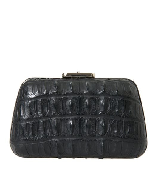 Balenciaga Black Elegant Crocodile Leather Evening Clutch
