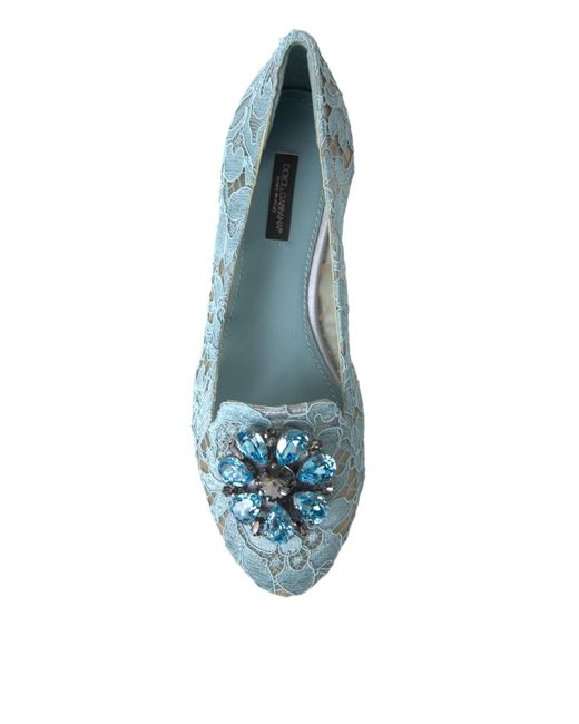 Dolce & Gabbana Blue Vally Taormina Lace Crystals Flats Shoes