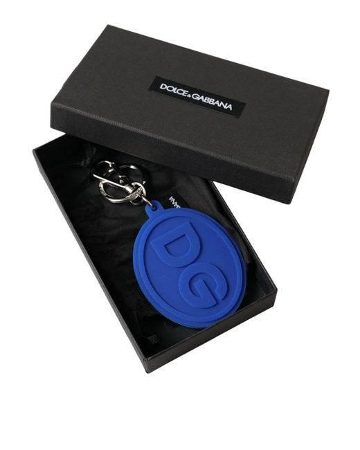 Dolce & Gabbana Blue Elegant Rubber Keychain With Brass Accents