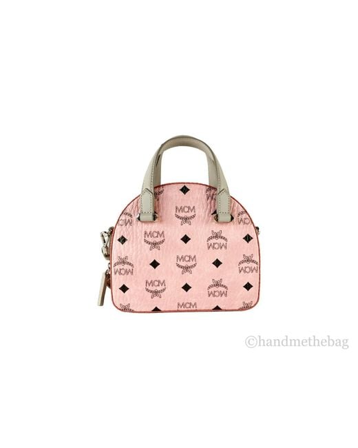 MCM Pink Signature Half Moon Top Handle Crossbody Bag