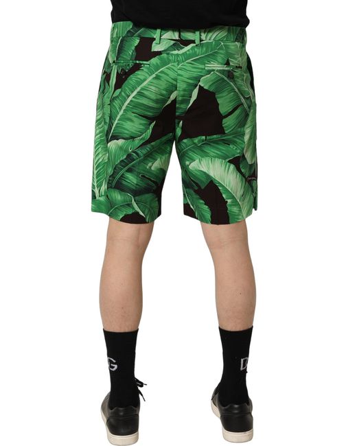 Dolce & Gabbana Black Green Banana Leaf Men Bermuda Shorts for men