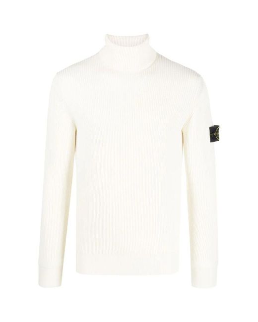 Stone Island White Wool Sweater for men