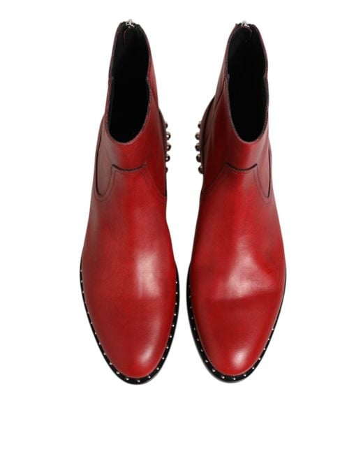 Dolce & Gabbana Red Studded Chelsea Short Ankle Boots Shoes for men