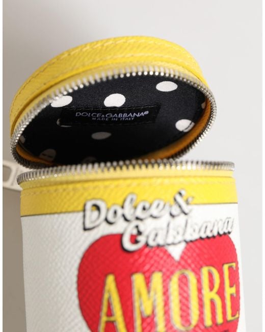 Dolce & Gabbana Gray Amore Leather Multicolor Bag Charm Coin Case Keychain Keyring