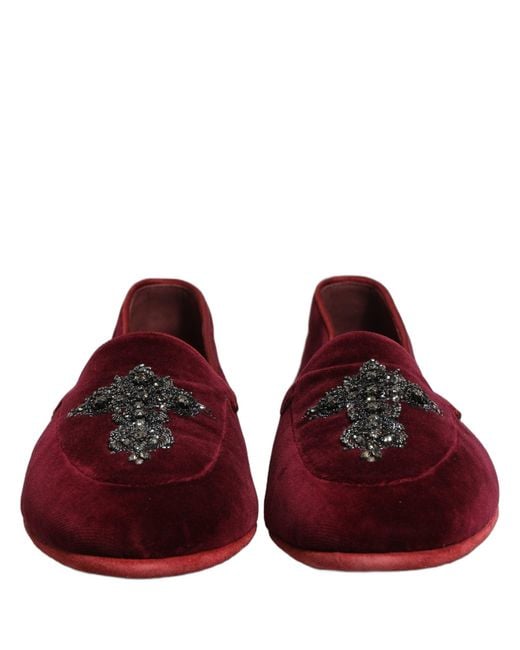 Dolce & Gabbana Red Suede Embellished Men Dress Loafers Shoes for men