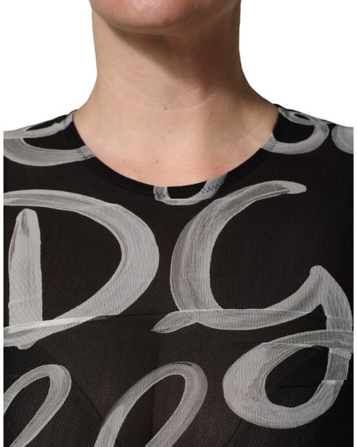 MSGM Black White Long Sleeve Printed Mini Dress