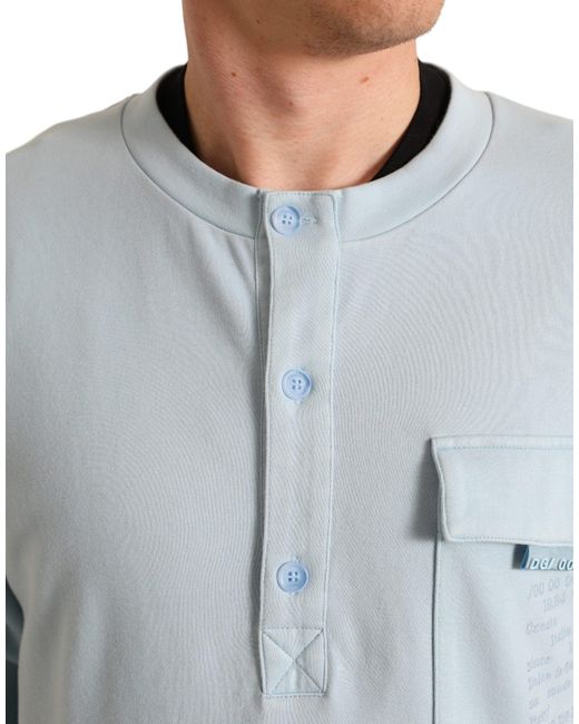 Dolce & Gabbana Blue Cotton Buttoned Pullover Sweater for men