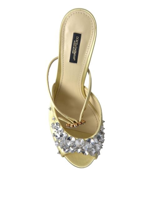 Dolce & Gabbana Metallic Yellow Satin Crystal Mary Janes Sandals