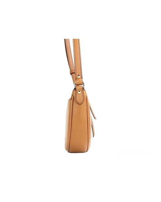 Michael Kors Brown Dover Small Luggage Pebbled Leather Half Moon Crossbody Bag Purse