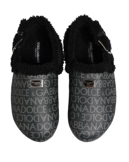 Dolce & Gabbana Multicolor Gray Faux Fur Jacquard Mules Sandals Shoes for men