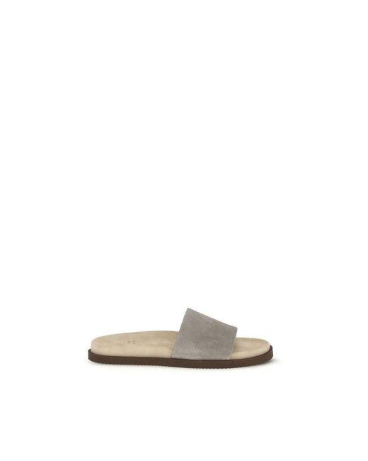 Brunello Cucinelli Natural Gray Lamb Ovis Aries Aries Flat Sandals for men