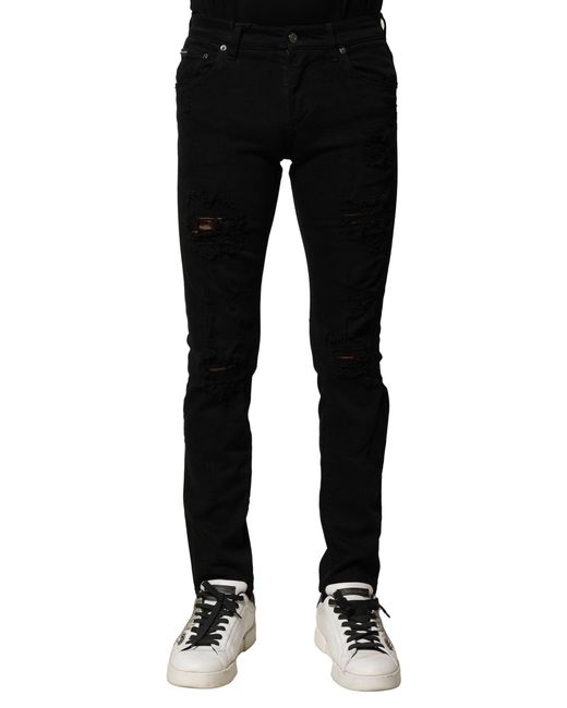 Dolce & Gabbana Black Cotton Logo Plaque Slim Denim Jeans for men
