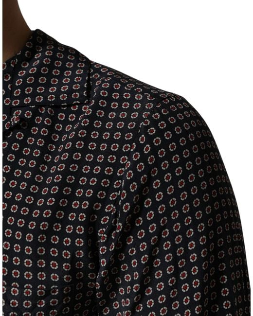 Dolce & Gabbana Black Patterned Silk Button Down Shirt for men