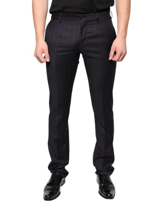 Dolce Gabbana Men's Black Stripes Skinny Dress Pants