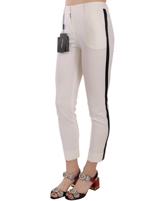 Dolce & Gabbana White Side Stripe Cropped Skinny Pants
