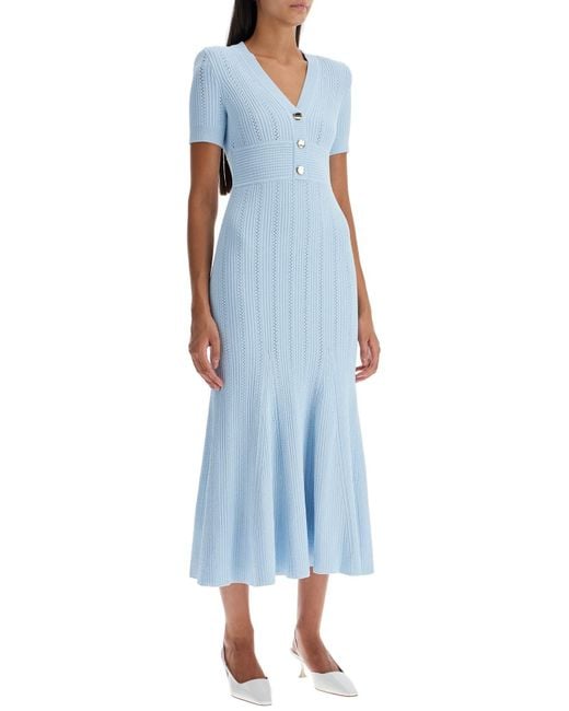 Self-Portrait 'Pointelle Knit Midi Dress In in Blue