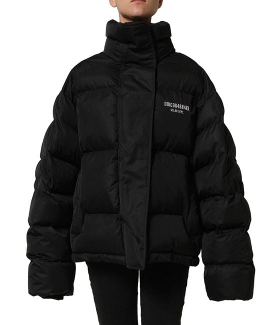 Dolce & Gabbana Black Dgvib3 Embroidered Padded Puffer Jacket Polyester Clothing