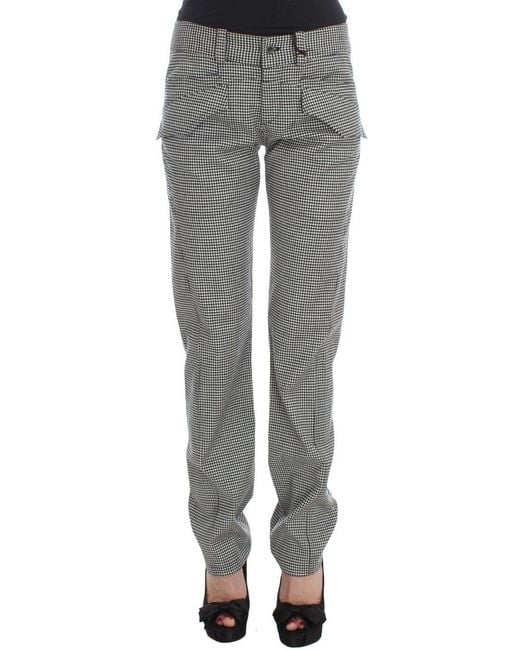 Ermanno Scervino Gray Checkered Cotton Casual Pants