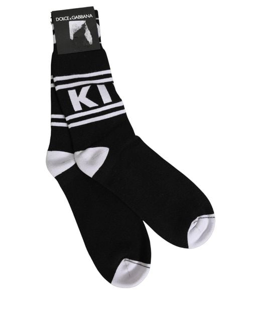 Dolce & Gabbana Black White Logo Stripes Mid Calf Accessory Socks for men