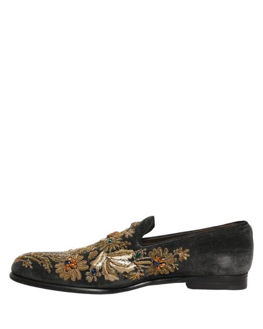Dolce & Gabbana Black Velvet Embellished Dress Loafers Shoes for men