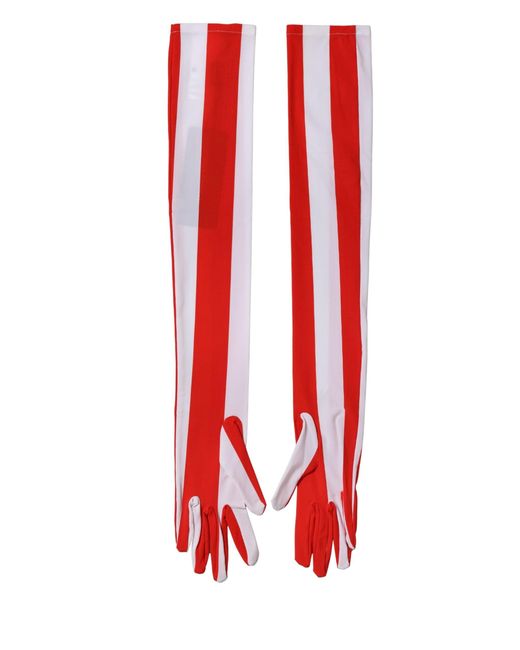 Dolce & Gabbana Red Stripes Nylon Elbow Length Gloves And Elastane