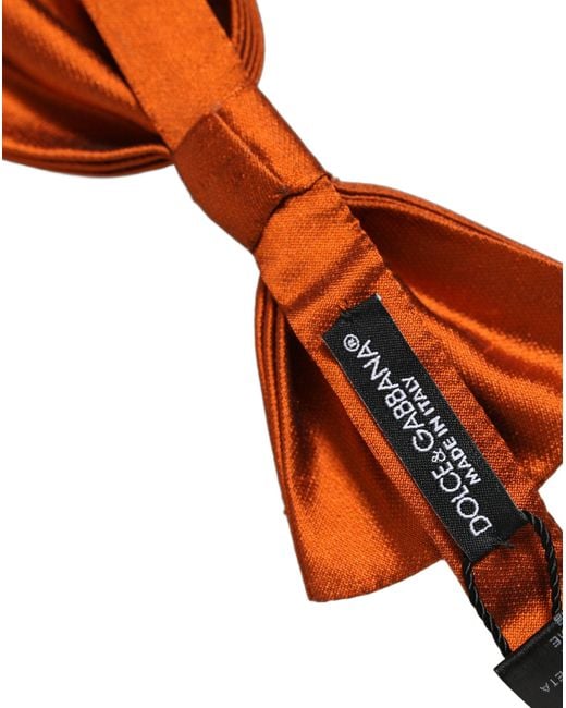 Dolce & Gabbana Men Orange 100% Silk Adjustable Neck Papillon Bow Tie for men