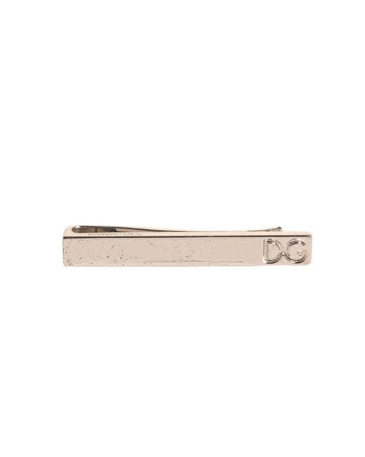 Dolce & Gabbana White Tone Brass Logo Branded Tie Clip Bar for men