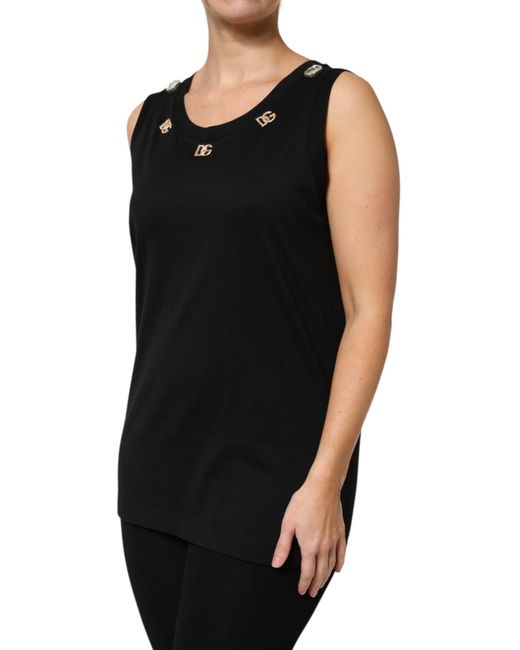 Dolce & Gabbana Black Dg Embellished Sleeveless Tank Top