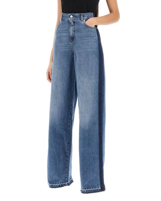 Alexander McQueen Blue Wide Leg Jeans With Contrasting Details