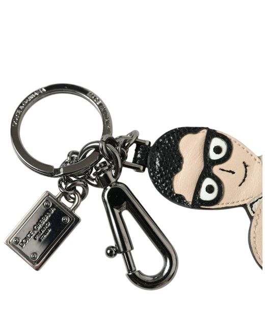 Dolce & Gabbana White Leather Dominico Stefano #Dgfamily Logo Badge Keychain for men