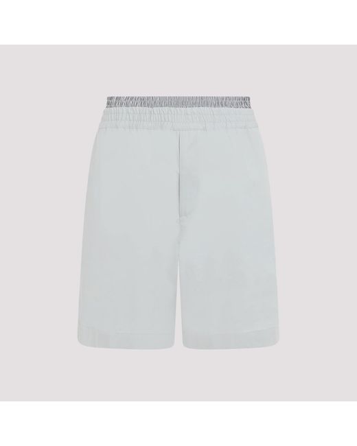Bottega Veneta White Light Blue Cotton Shorts for men