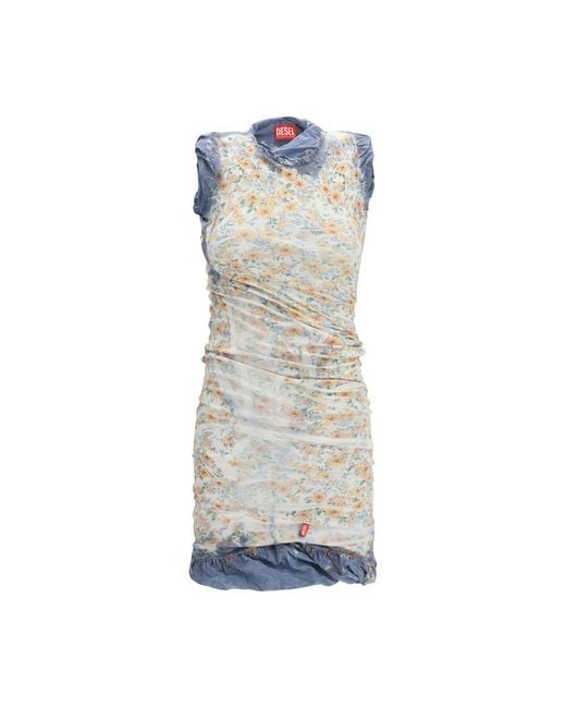 DIESEL Blue Multicolor Cotton Casual Dress