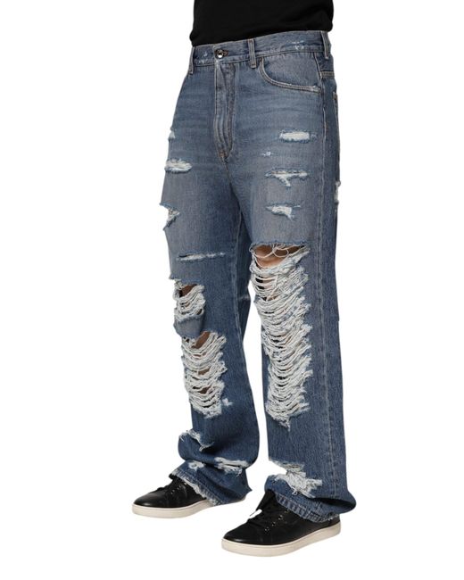 Dolce & Gabbana Blue Ripped Denim Jeans for men