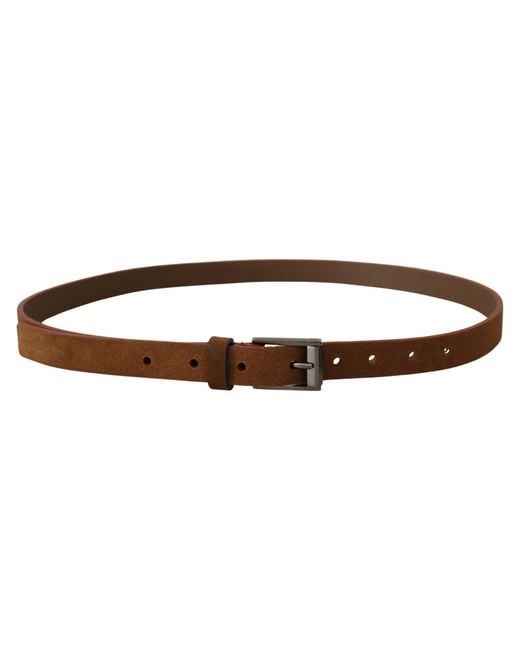 Dolce & Gabbana Brown Chic Suede Belt With Logo Engraved Buckle