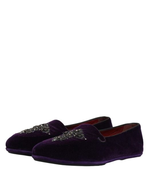 Dolce & Gabbana Blue Violet Suede Embellished Dress Loafers Shoes for men