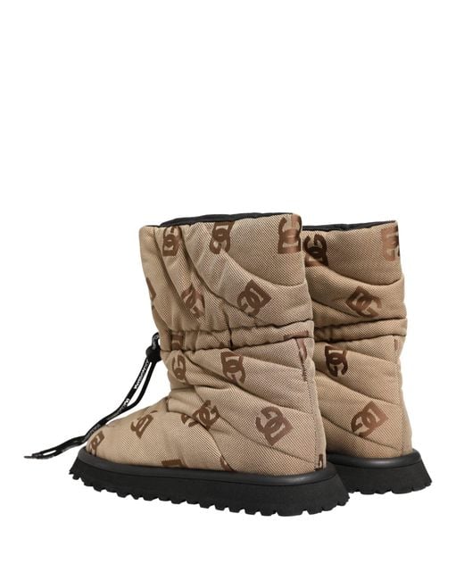 Dolce & Gabbana Brown Logo Print Lace Up Snow Boots Shoes for men