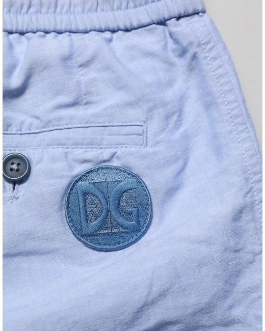 Dolce & Gabbana Light Blue Linen Mid Waist Men Bermuda Shorts for men