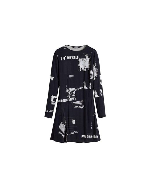 Desigual Blue Black Viscose Short Dress