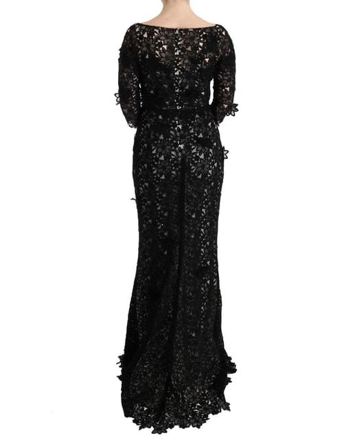 Dolce & Gabbana Black Cotton Silk Floral Long Dress