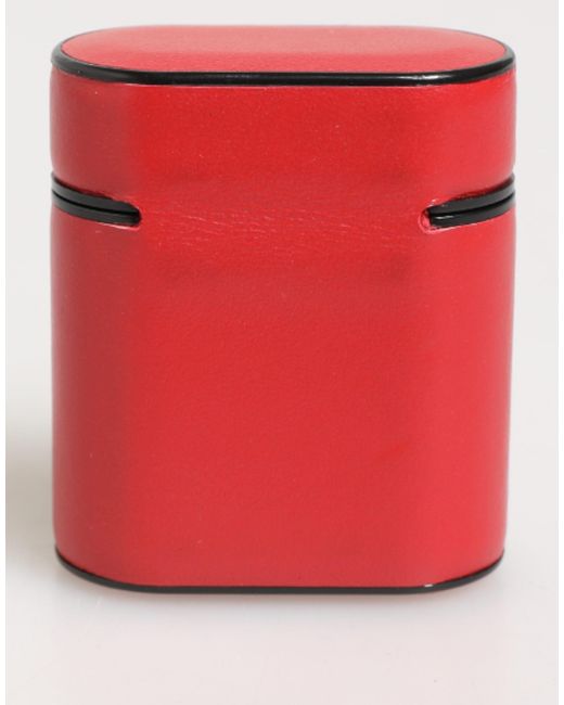 Dolce & Gabbana Red Calfskin Leather Logo Flip Holder Airpods Case