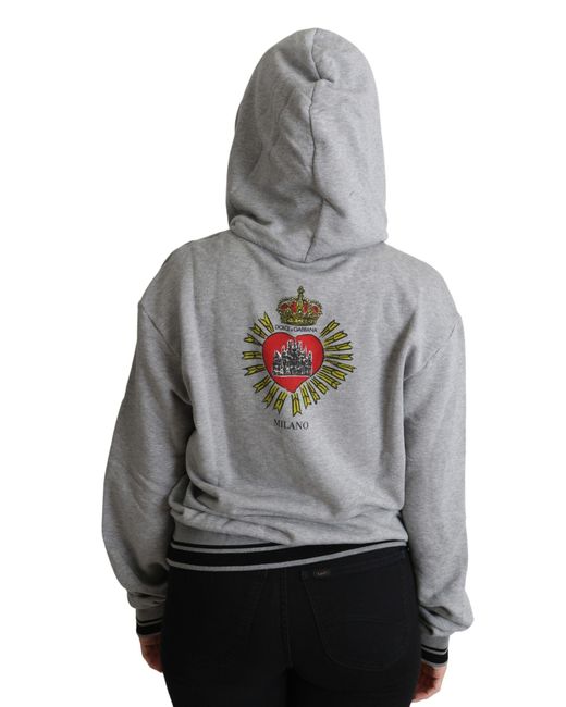 Dolce & Gabbana Gray Grey Printed Hooded Exclusive Logo Sweater