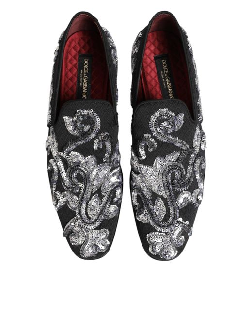 Dolce & Gabbana Black Silver Sequined Loafers Men Dress Shoes for Men |  Lyst UK