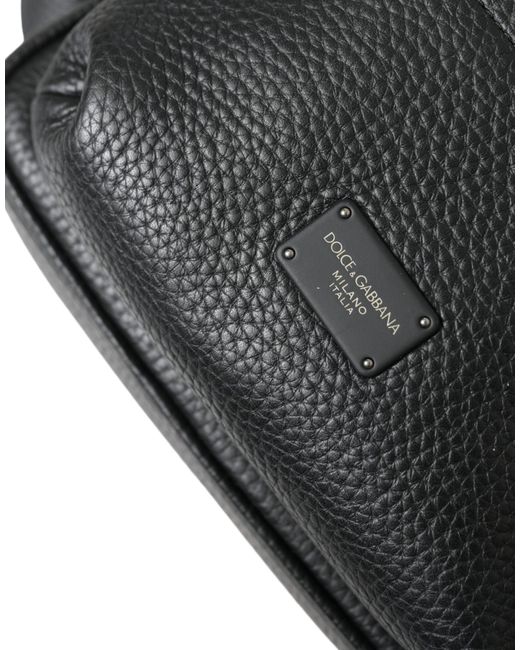 Dolce & Gabbana Black Calfskin Leather Logo Palermo Backpack Bag for men