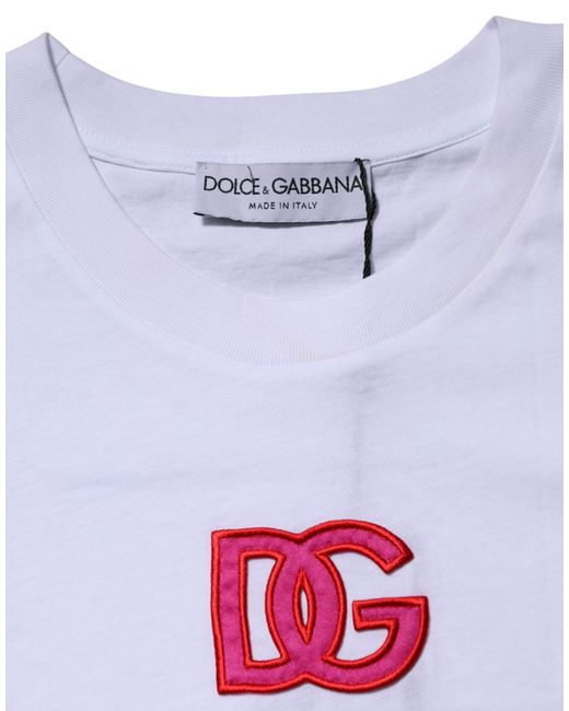 Dolce & Gabbana Blue White Cotton Dg Logo Embroidery Top T