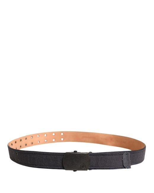 Ermanno Scervino Gray Black Wool Cotton Logo Metal Buckle Belt