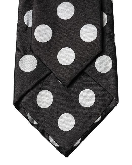 Dolce & Gabbana Black Dark Gray White Polka Dot Silk Adjustable Necktie Tie