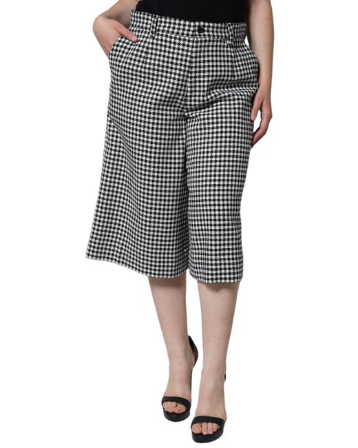 Dolce & Gabbana Gray Houndstooth Cropped Wide Leg Pants