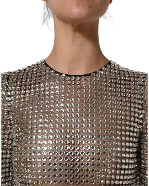 Dolce & Gabbana Gray Beige Crystal Embellished Long Gown Dress