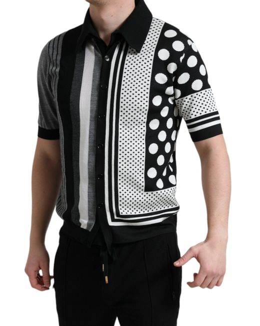 Dolce & Gabbana Black White Jumper Cardigan Polo Sweater for men